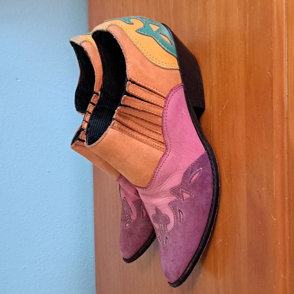 Circle S Brand Western Suede Shoes Colorful Size 7.5M - Picture 3 of 7